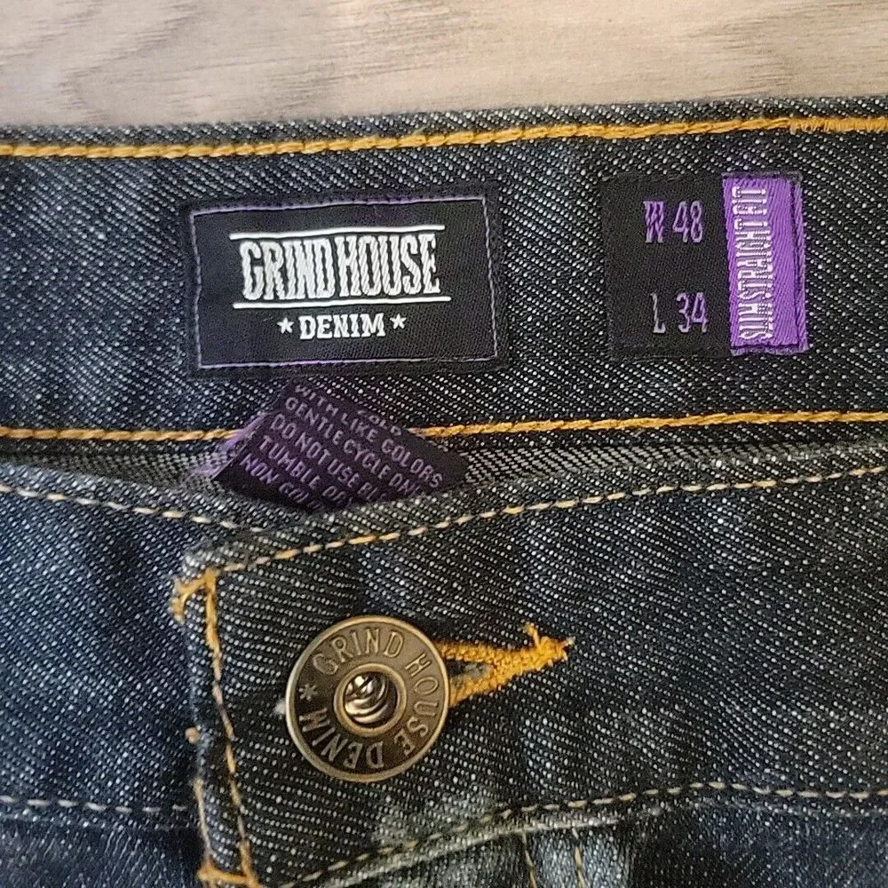 Grindhouse Jeans Mens‎ 48x34 Blue Denim Distressed Silm Straight Fit